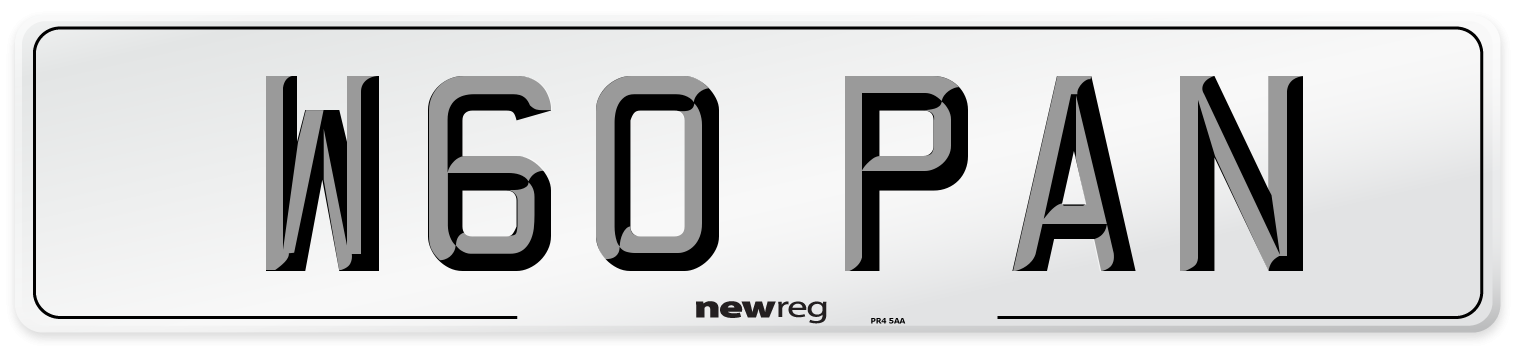 W60 PAN Number Plate from New Reg
